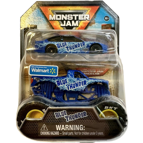 Monster Jam Blue Thunder 2 Pack Truck Series 3 with Exclusive Race Car 1:64 NEW - Picture 1 of 11